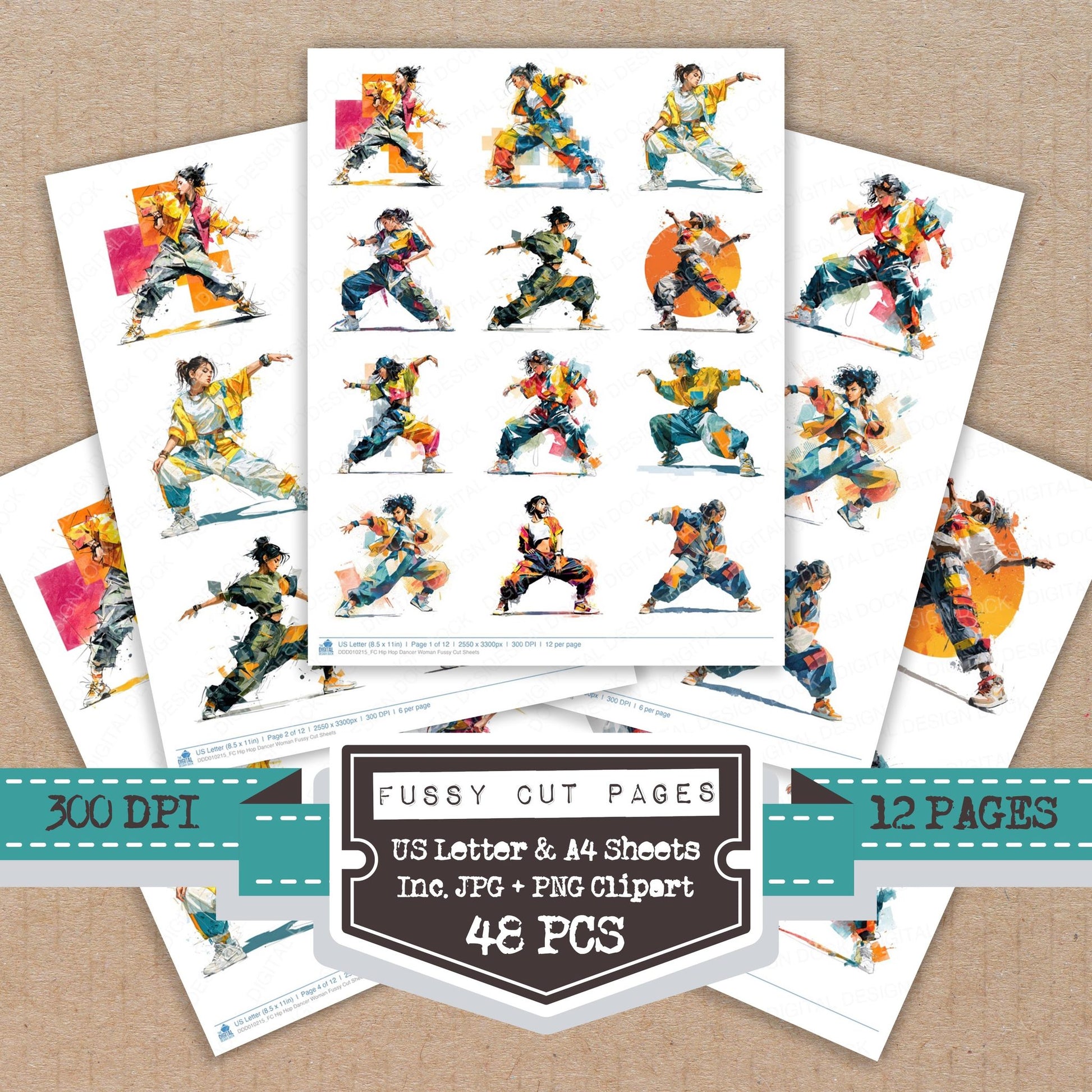 Hip Hop Dancer Woman fussy cut printable sheets for junk journaling, scrapbooking, and paper craft projects