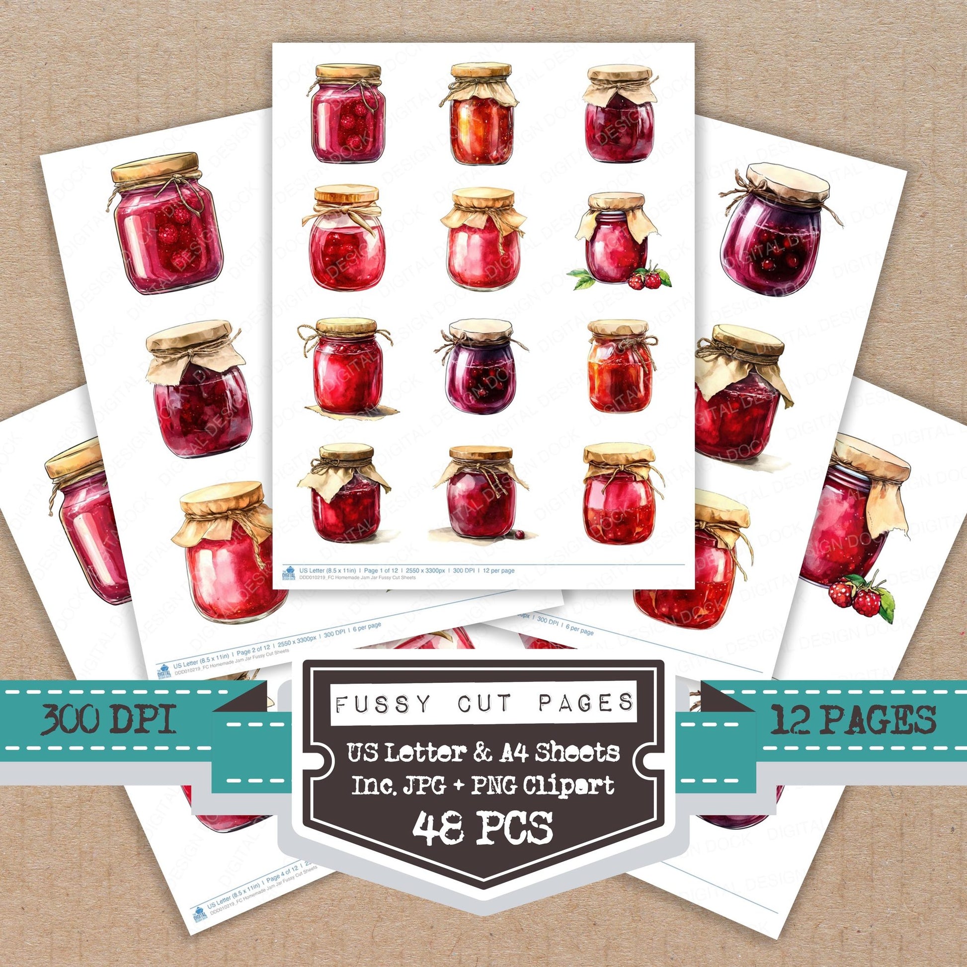 Homemade Jam Jar fussy cut printable sheets for junk journaling, scrapbooking, and paper craft projects