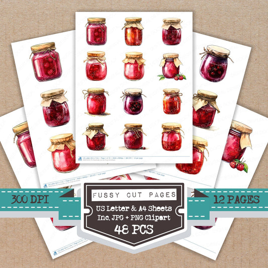 Homemade Jam Jar fussy cut printable sheets for junk journaling, scrapbooking, and paper craft projects