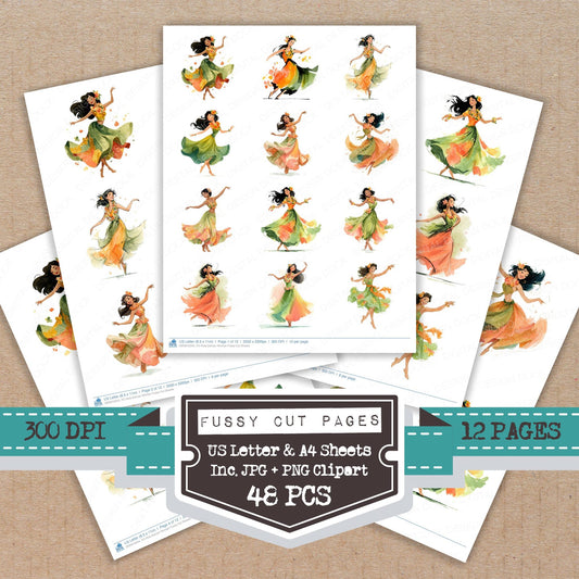 Hula Dancer Woman fussy cut printable sheets for junk journaling, scrapbooking, and paper craft projects