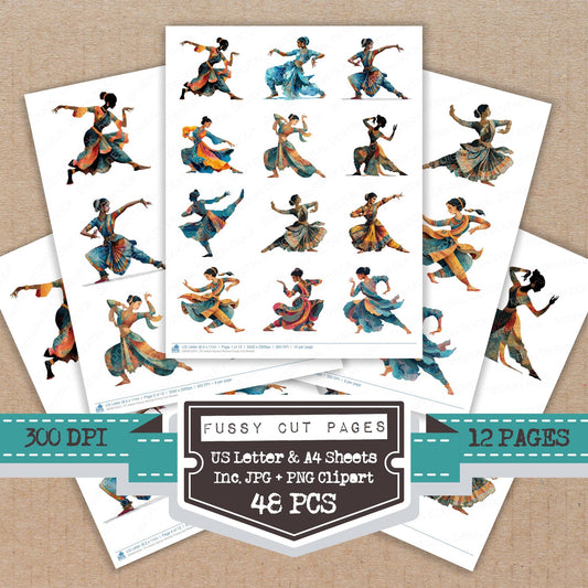 Indian Dance Woman fussy cut printable sheets for junk journaling, scrapbooking, and paper craft projects