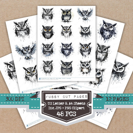 Ink-Washed Owl Sketch Fussy Cut Sheets (DDD010255)