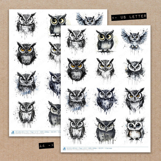 Ink-Washed Owl Sketch Fussy Cut Sheets (DDD010255)