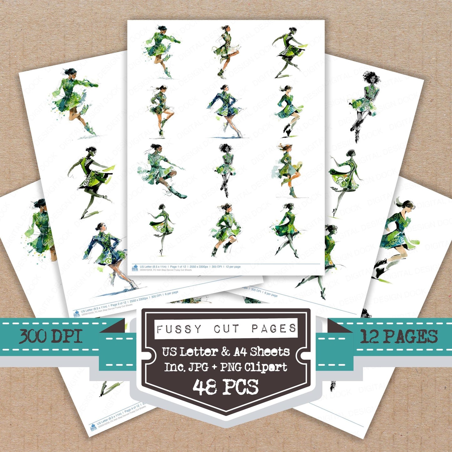 Irish Step Dancer fussy cut printable sheets for junk journaling, scrapbooking, and paper craft projects