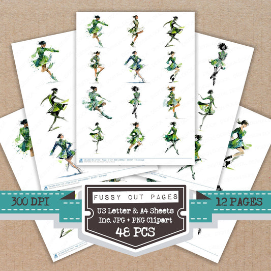 Irish Step Dancer fussy cut printable sheets for junk journaling, scrapbooking, and paper craft projects