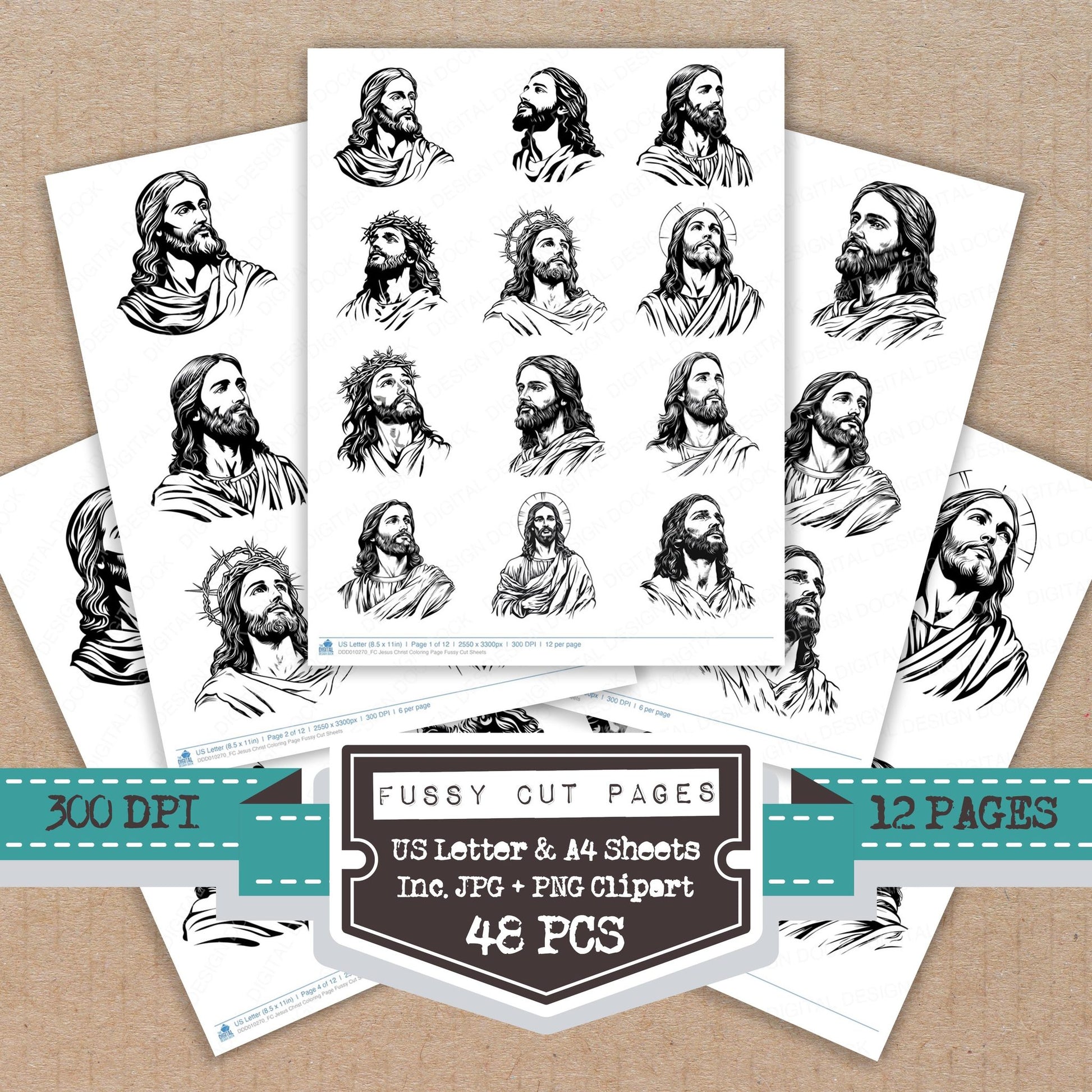 Jesus Christ Coloring Page fussy cut printable sheets for junk journaling, scrapbooking, and paper craft projects