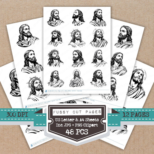 Jesus Christ Coloring Page fussy cut printable sheets for junk journaling, scrapbooking, and paper craft projects