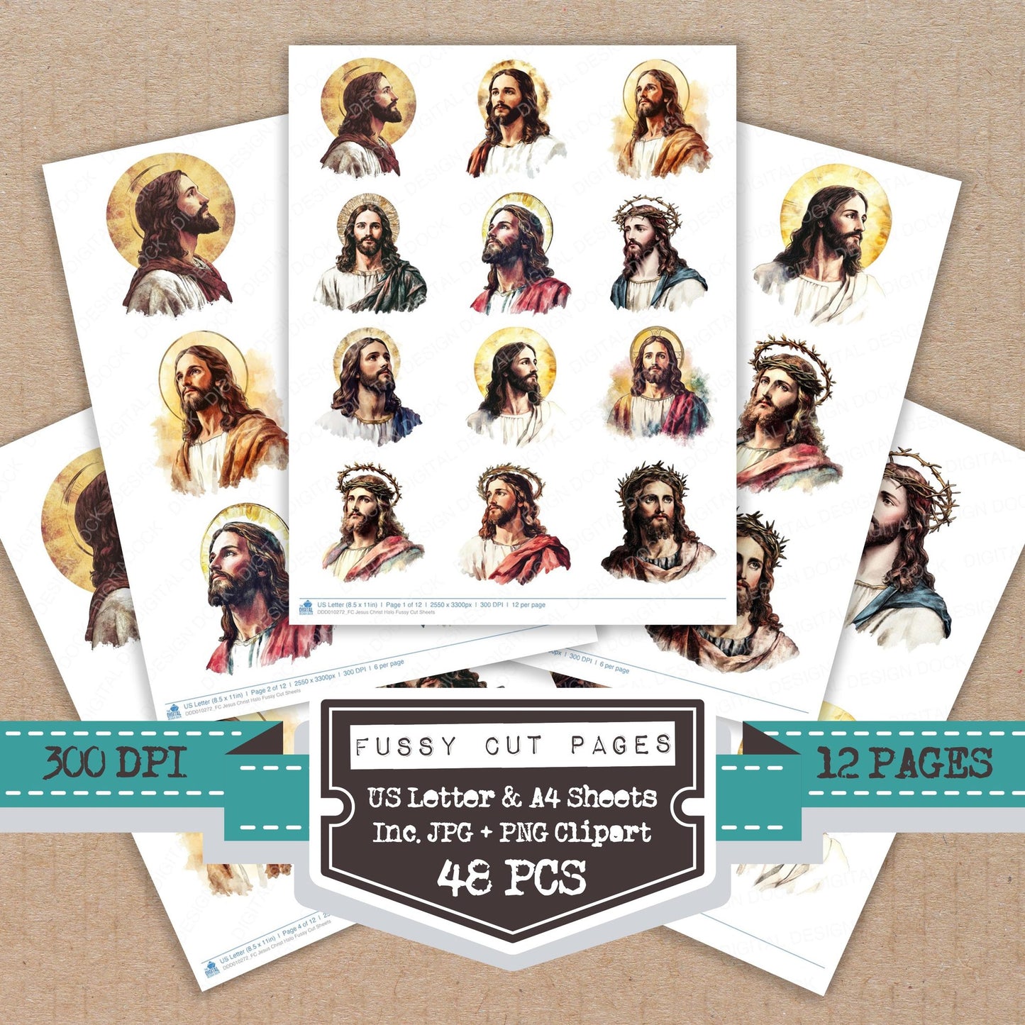 Jesus Christ Halo fussy cut printable sheets for junk journaling, scrapbooking, and paper craft projects