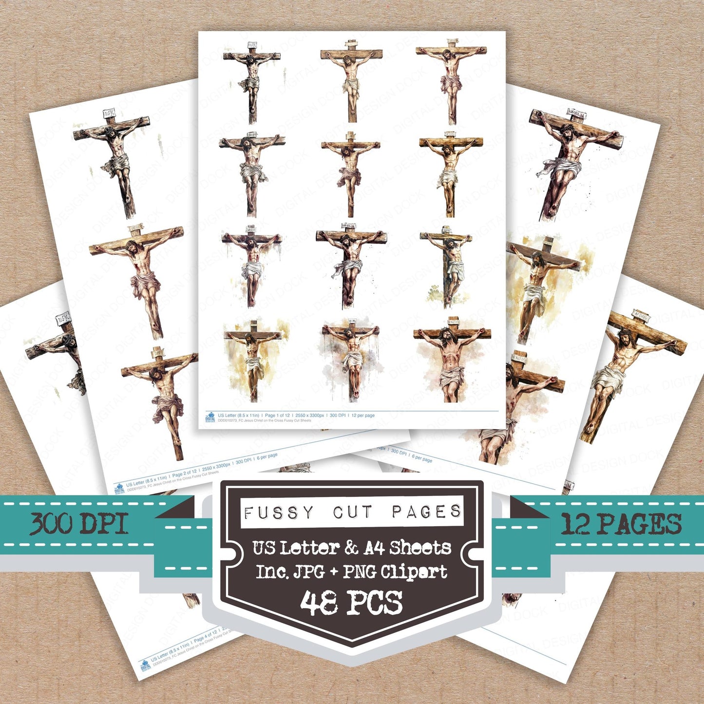 Jesus Christ on the Cross fussy cut printable sheets for junk journaling, scrapbooking, and paper craft projects
