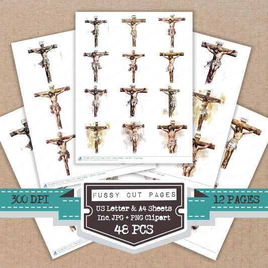 Jesus Christ on the Cross fussy cut printable sheets for junk journaling, scrapbooking, and paper craft projects