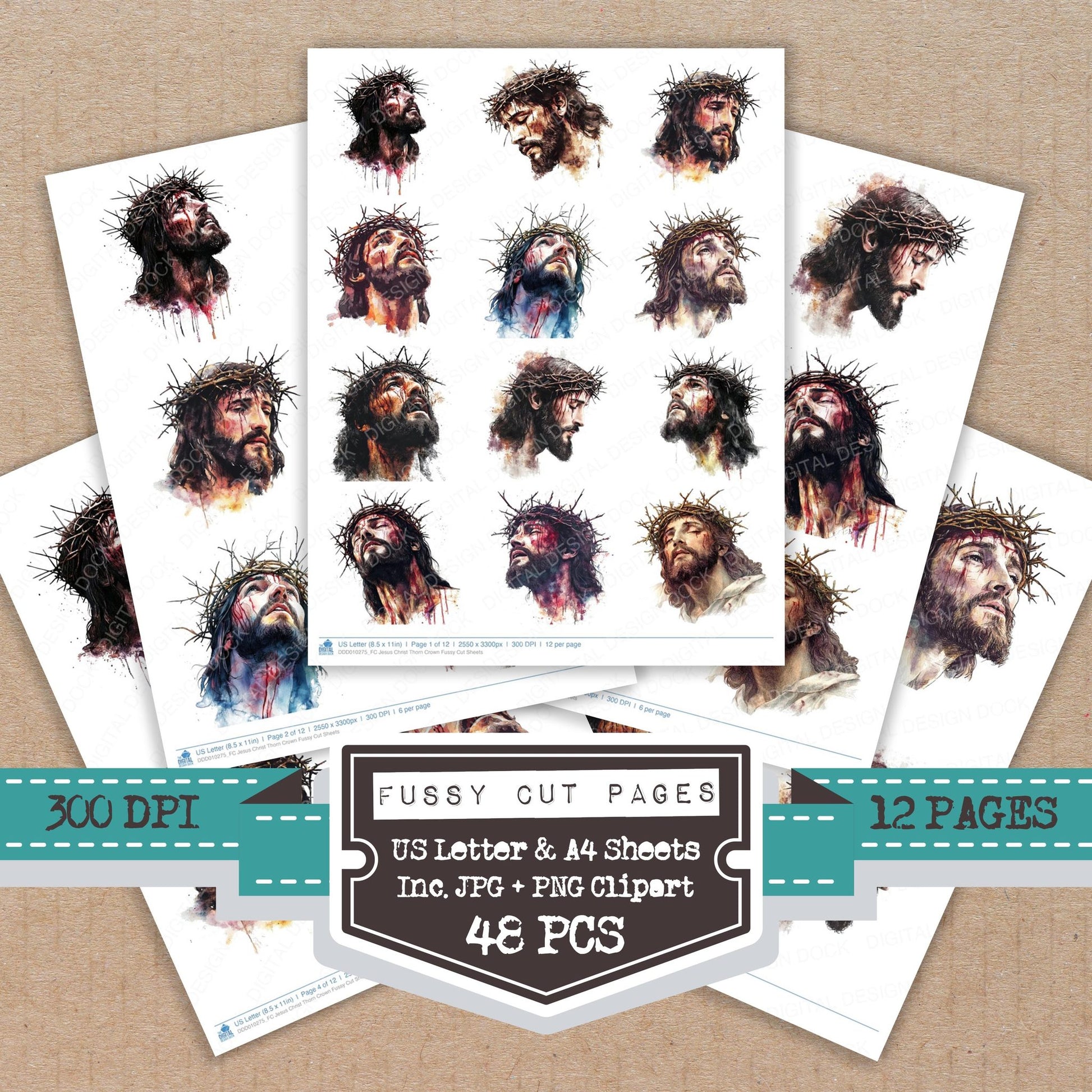 Jesus Christ Thorn Crown fussy cut printable sheets for junk journaling, scrapbooking, and paper craft projects