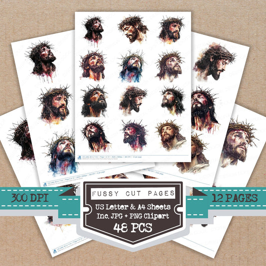 Jesus Christ Thorn Crown fussy cut printable sheets for junk journaling, scrapbooking, and paper craft projects