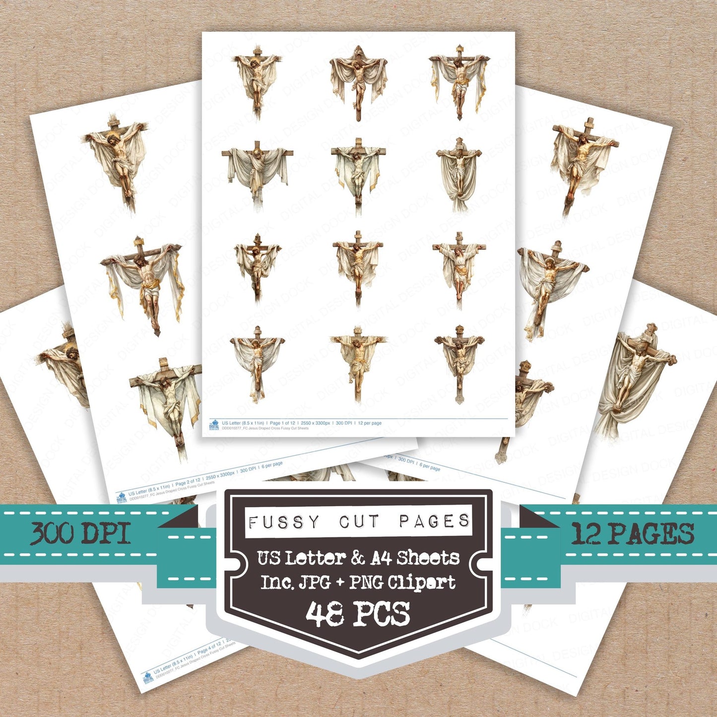 Jesus Draped Cross fussy cut printable sheets for junk journaling, scrapbooking, and paper craft projects
