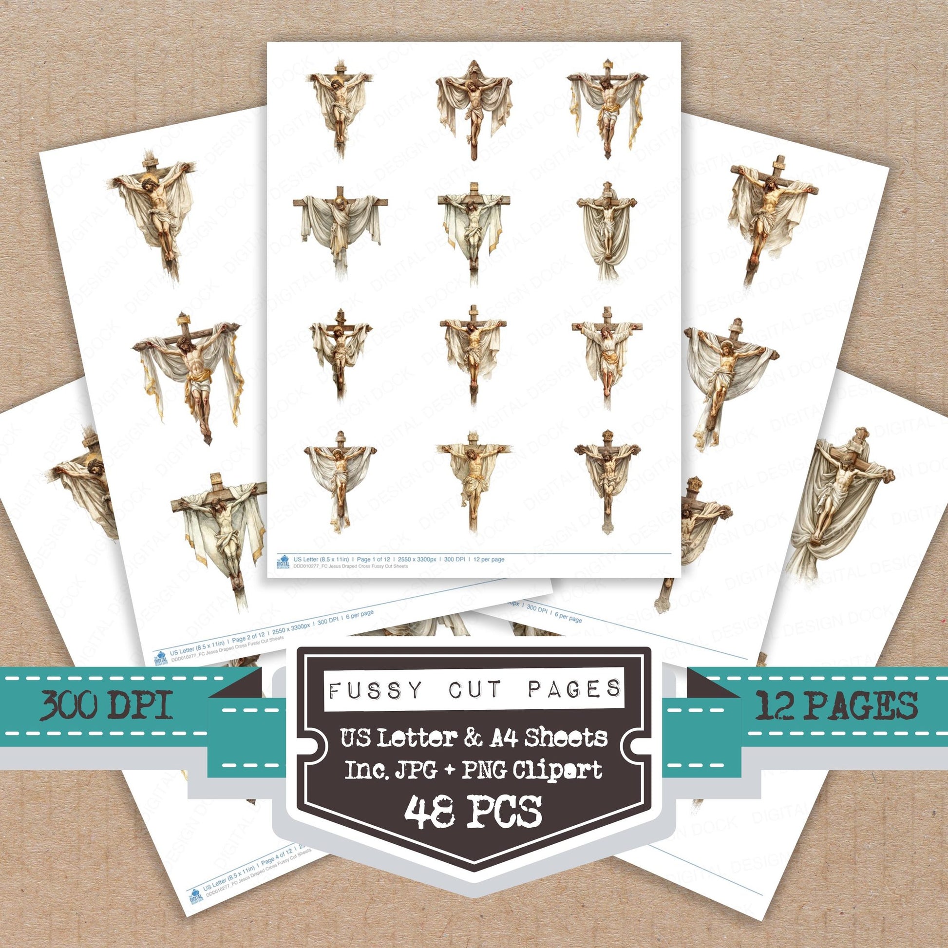 Jesus Draped Cross fussy cut printable sheets for junk journaling, scrapbooking, and paper craft projects