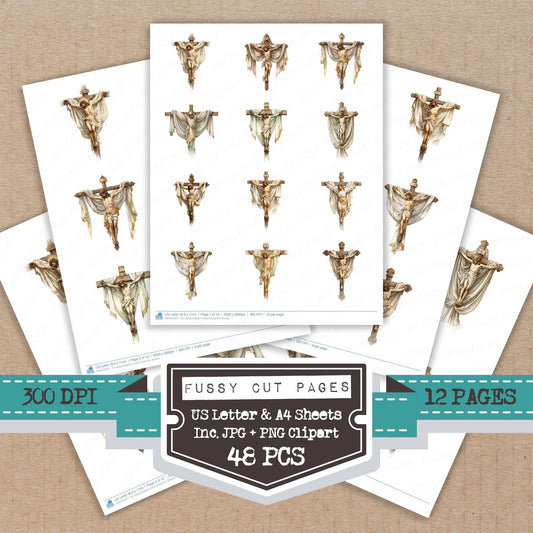 Jesus Draped Cross fussy cut printable sheets for junk journaling, scrapbooking, and paper craft projects