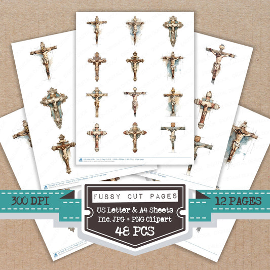 Jesus INRI Cross fussy cut printable sheets for junk journaling, scrapbooking, and paper craft projects