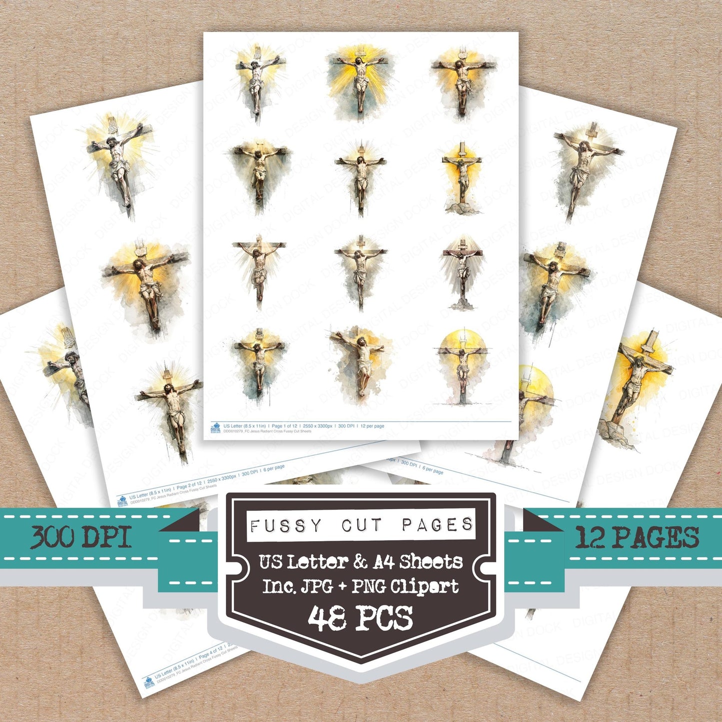 Jesus Radiant Cross fussy cut printable sheets for junk journaling, scrapbooking, and paper craft projects