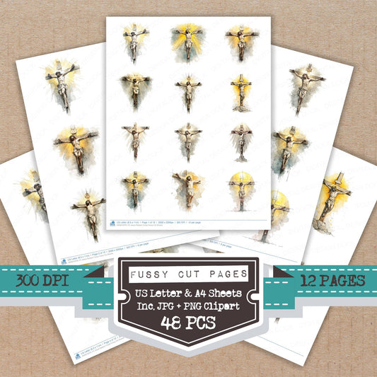 Jesus Radiant Cross fussy cut printable sheets for junk journaling, scrapbooking, and paper craft projects