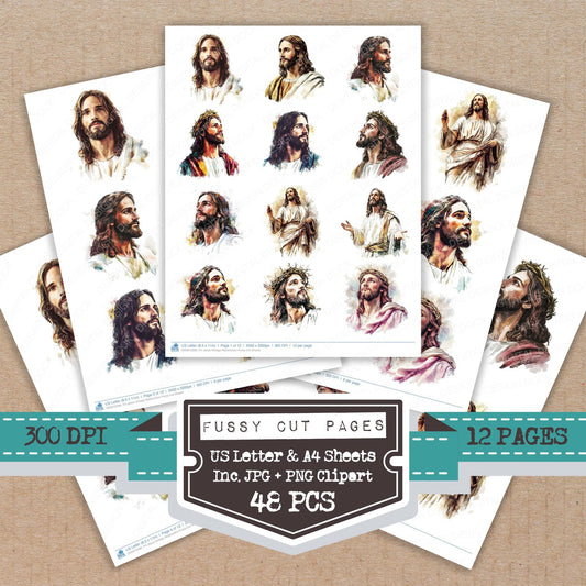 Jesus Vintage Watercolour fussy cut printable sheets for junk journaling, scrapbooking, and paper craft projects