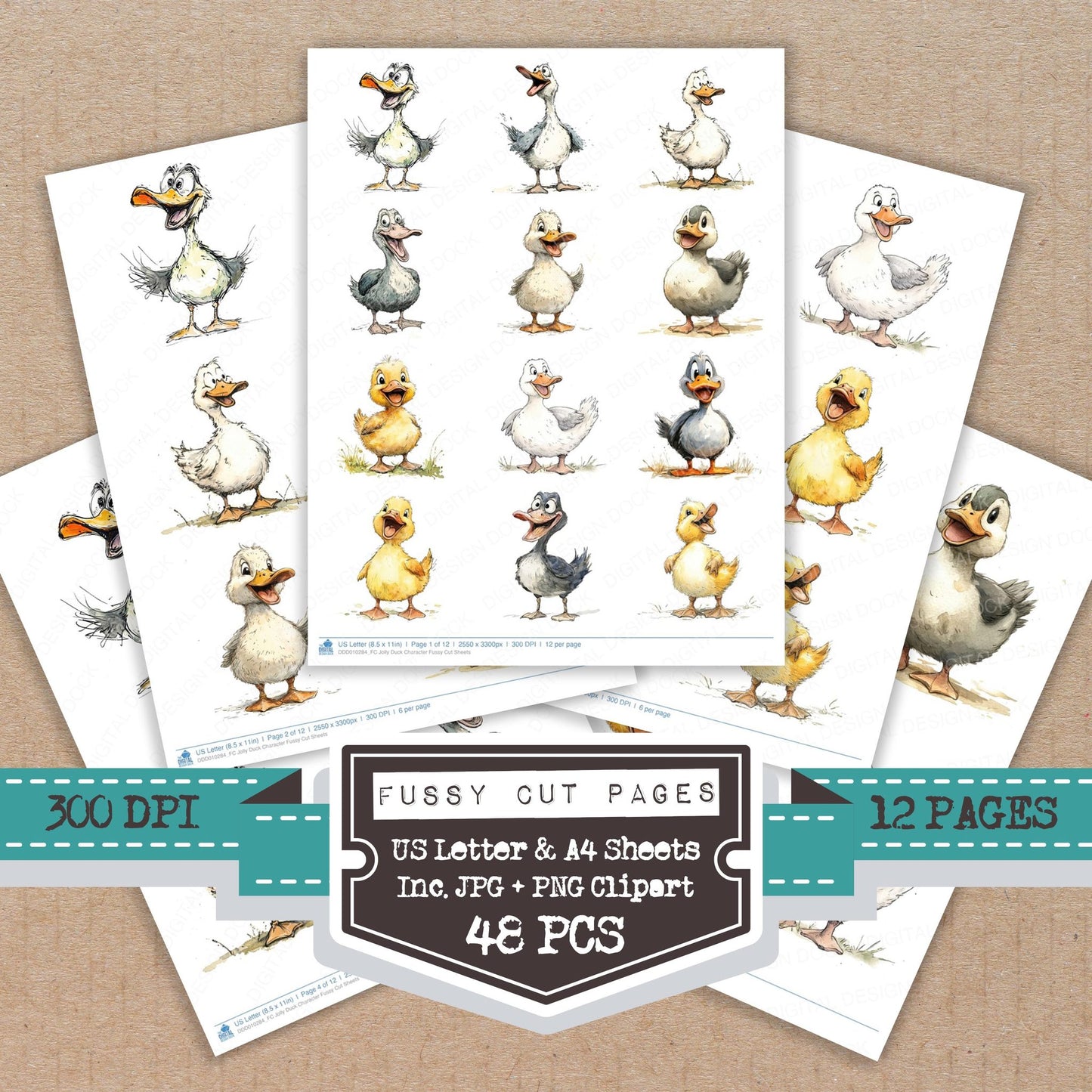 Jolly Duck Character fussy cut printable sheets for junk journaling, scrapbooking, and paper craft projects