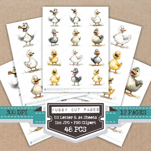 Jolly Duck Character fussy cut printable sheets for junk journaling, scrapbooking, and paper craft projects