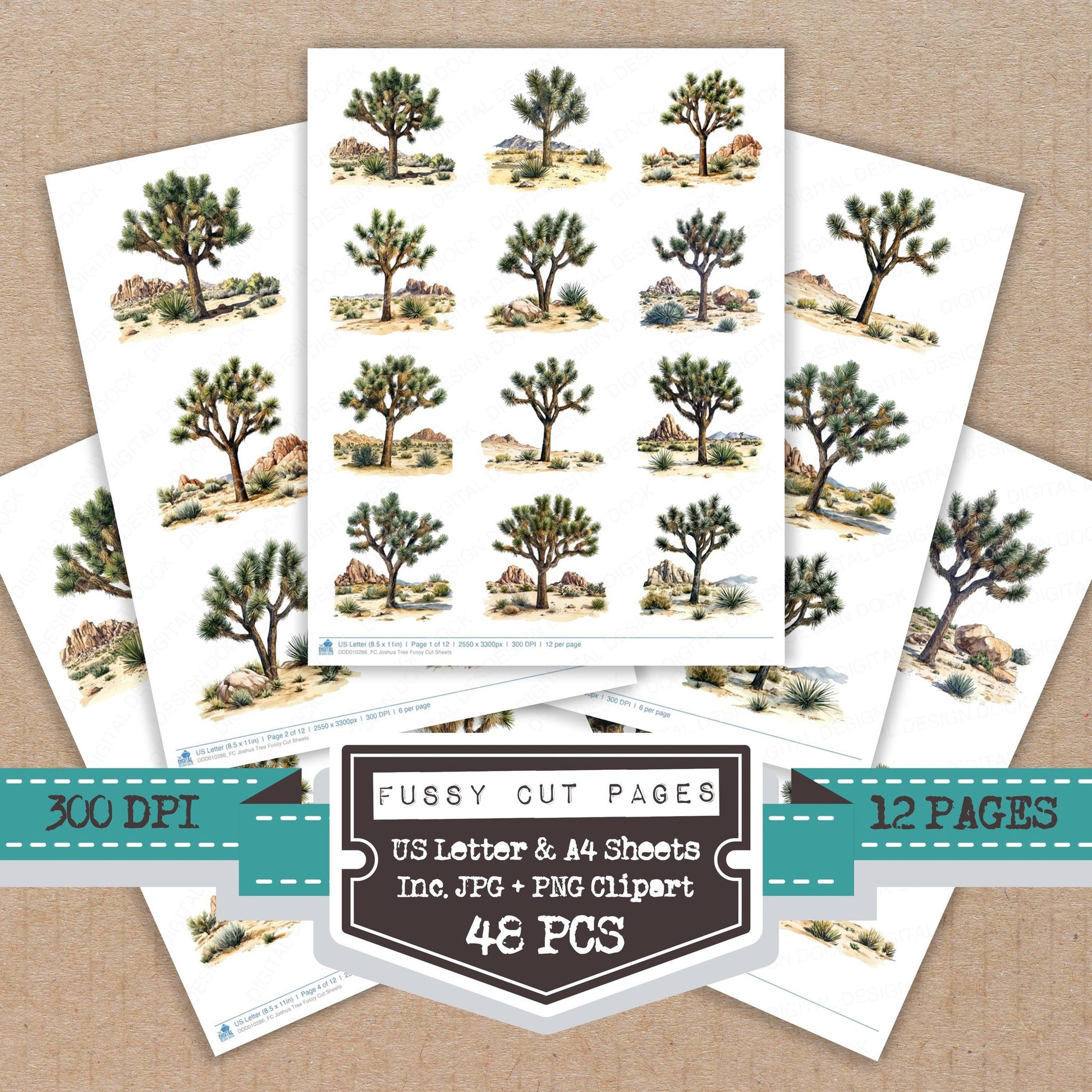 Joshua Tree fussy cut printable sheets for junk journaling, scrapbooking, and paper craft projects