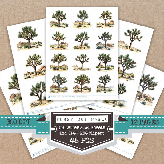 Joshua Tree fussy cut printable sheets for junk journaling, scrapbooking, and paper craft projects