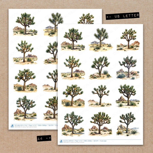 A4 and US Letter format comparison showing Joshua Tree fussy cut pages for print and cut crafting