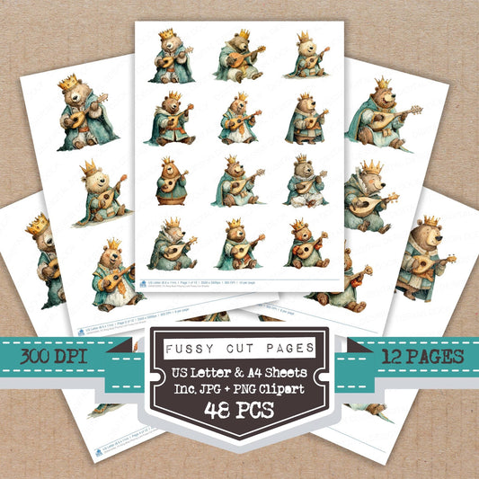 King Bear Playing Lute Fussy Cut Sheets (DDD010293)