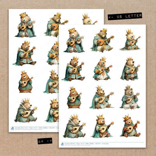 King Bear Playing Lute Fussy Cut Sheets (DDD010293)