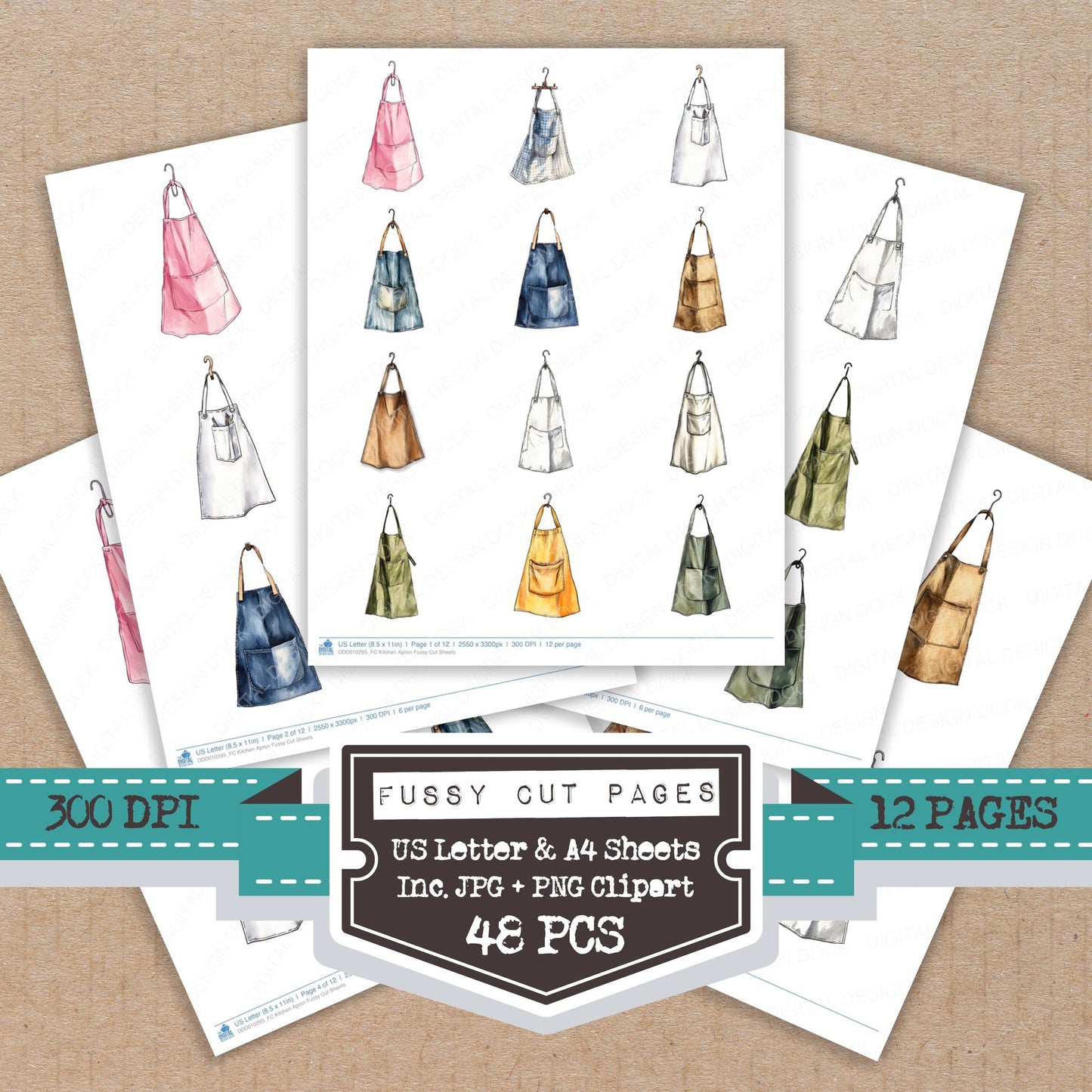 Kitchen Apron fussy cut printable sheets for junk journaling, scrapbooking, and paper craft projects