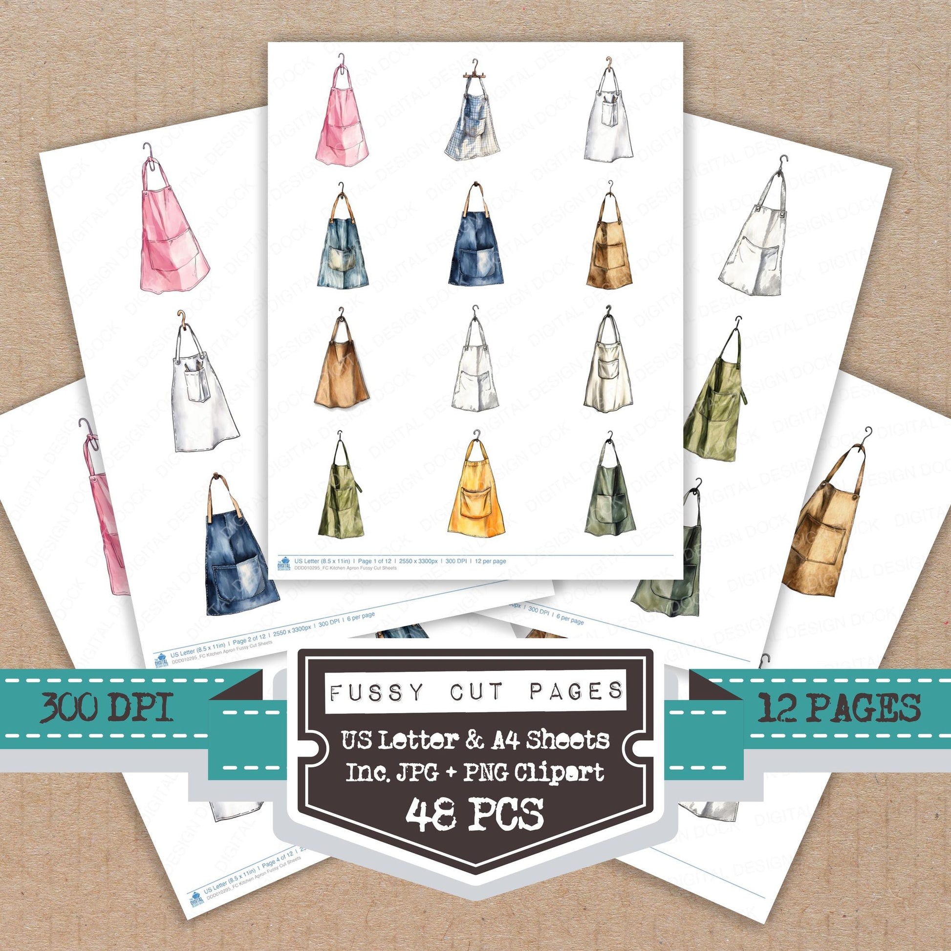 Kitchen Apron fussy cut printable sheets for junk journaling, scrapbooking, and paper craft projects