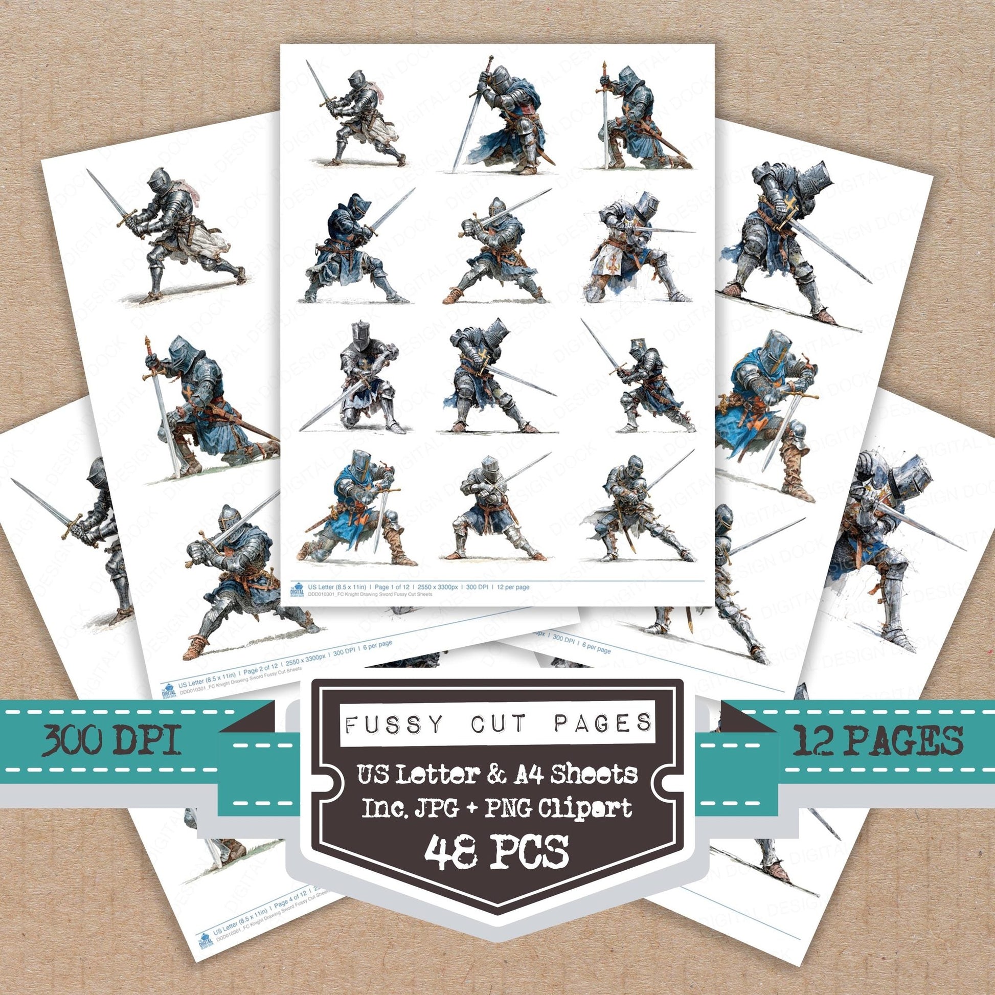 DDD010301_FC Knight Drawing Sword Fussy Cut Sheets