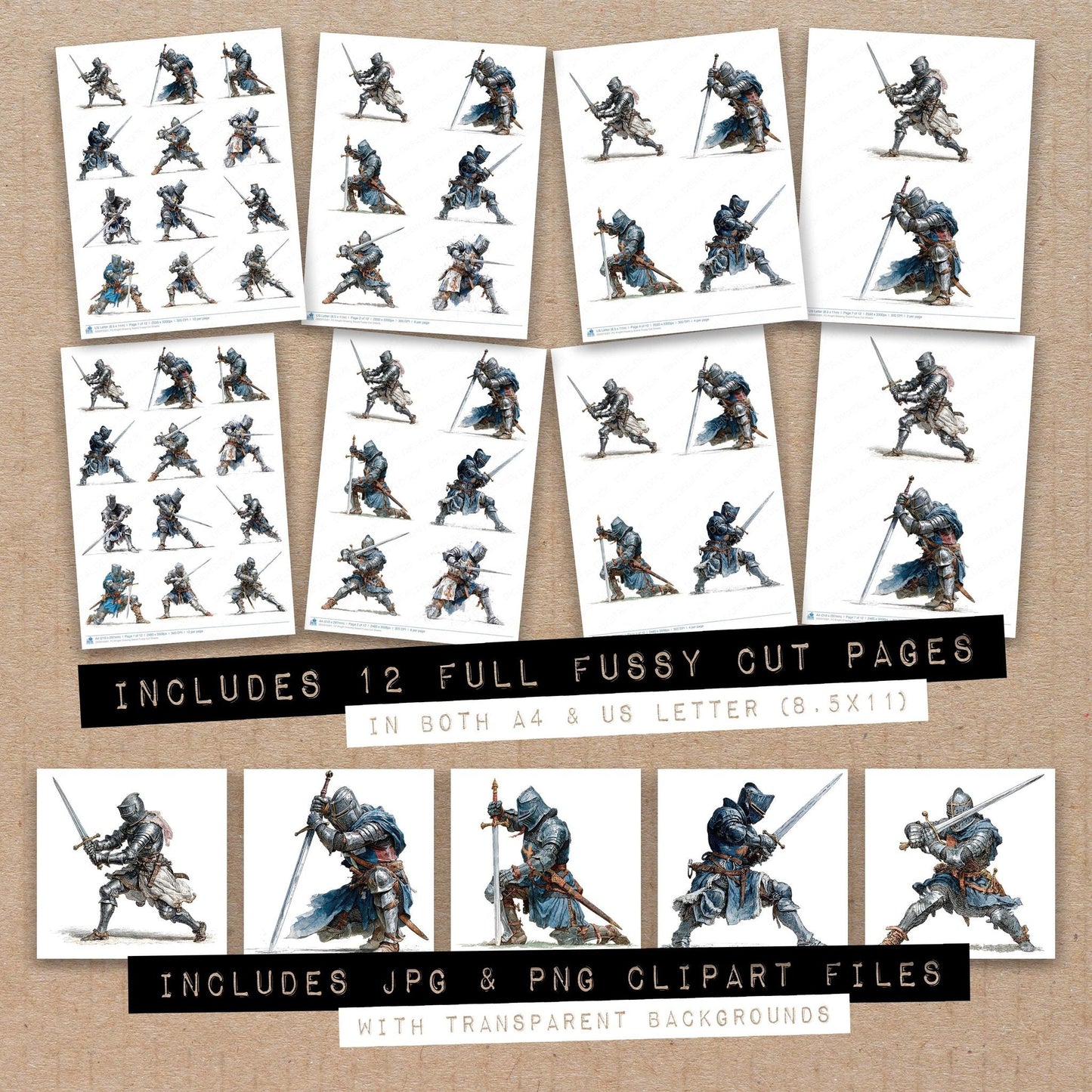 DDD010301_FC Knight Drawing Sword Fussy Cut Sheets
