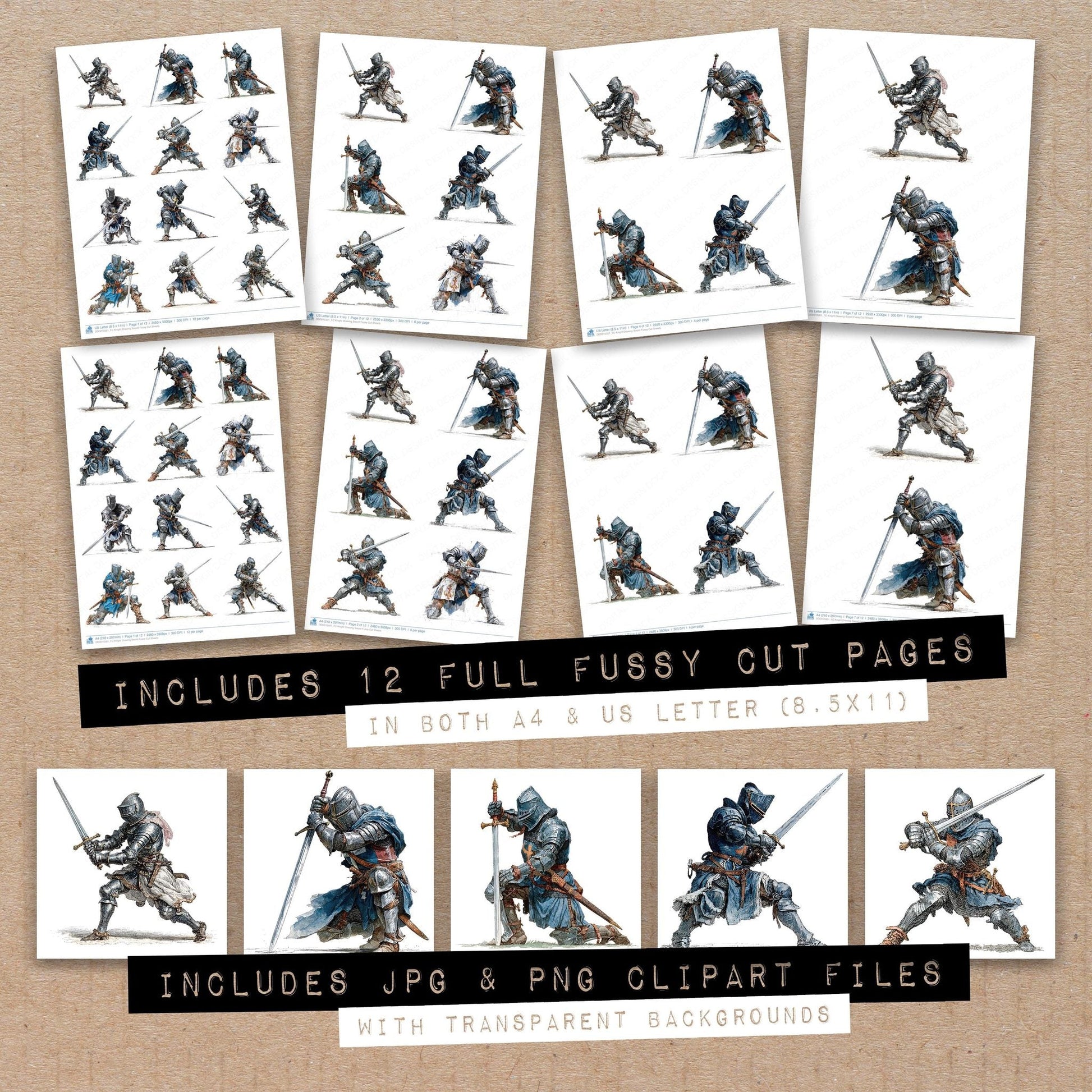 DDD010301_FC Knight Drawing Sword Fussy Cut Sheets
