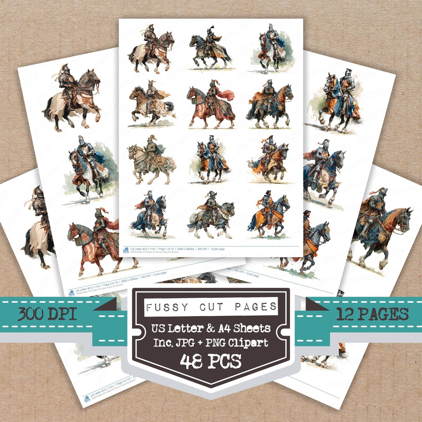 DDD010303_FC Knight On Horse Fussy Cut Sheets