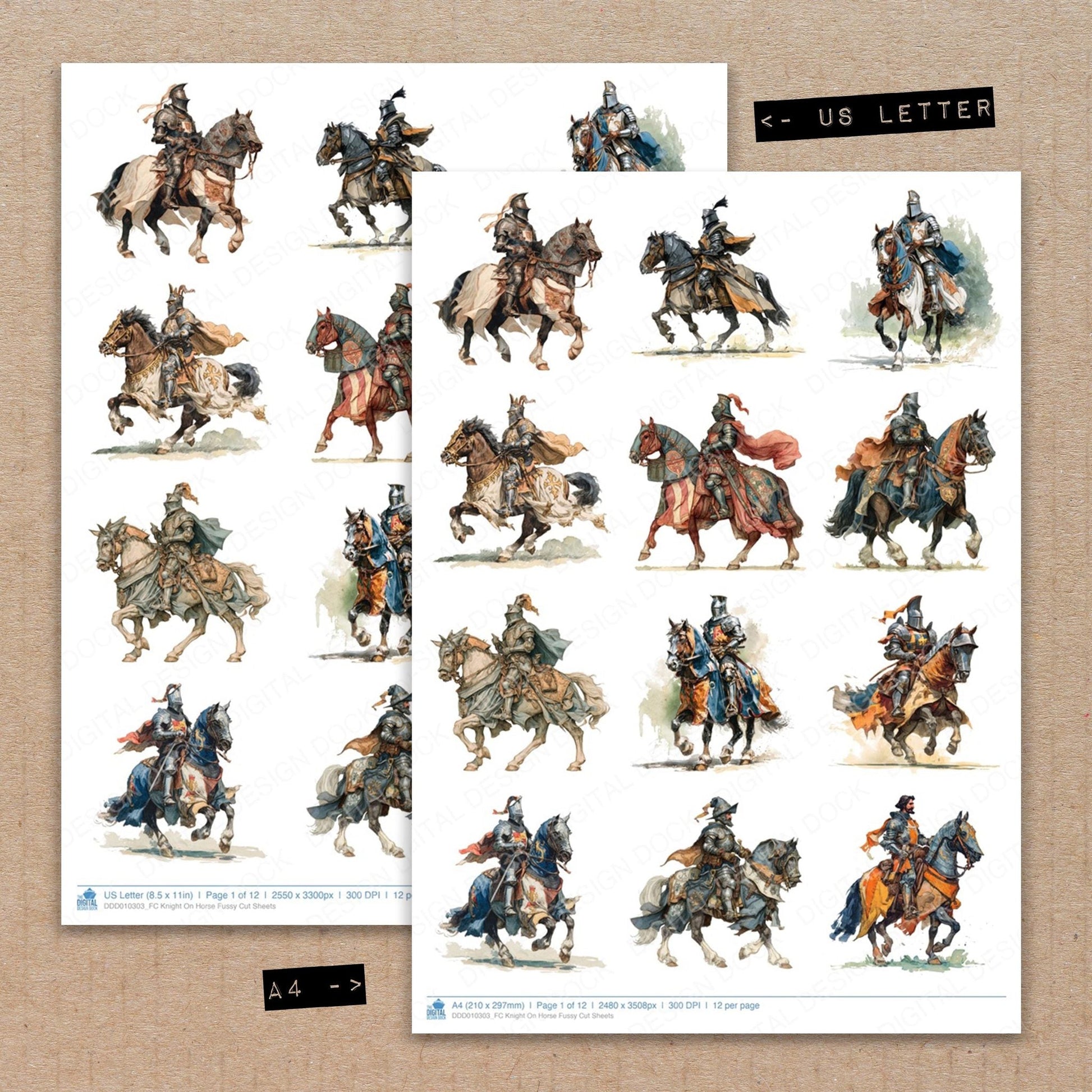 DDD010303_FC Knight On Horse Fussy Cut Sheets