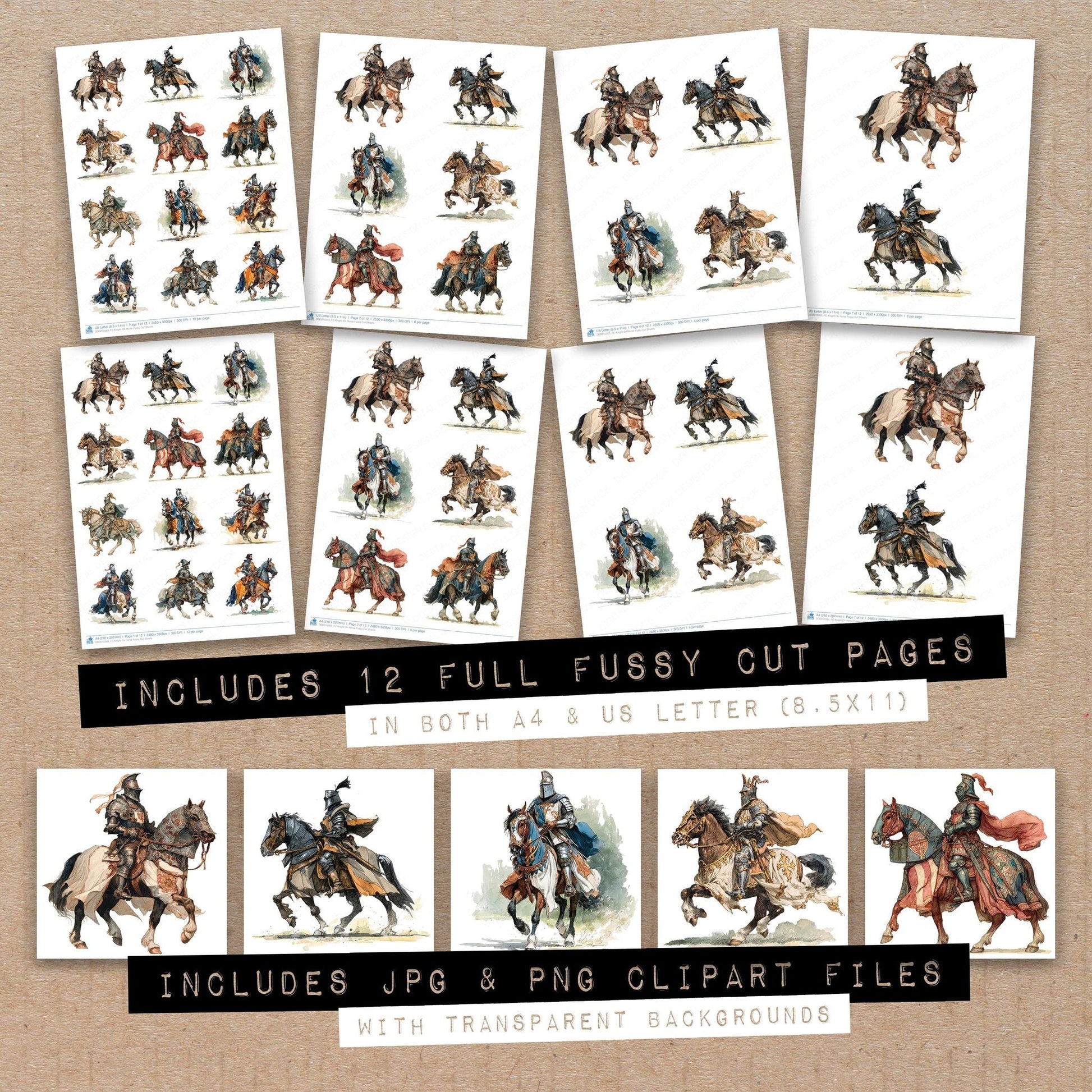 DDD010303_FC Knight On Horse Fussy Cut Sheets