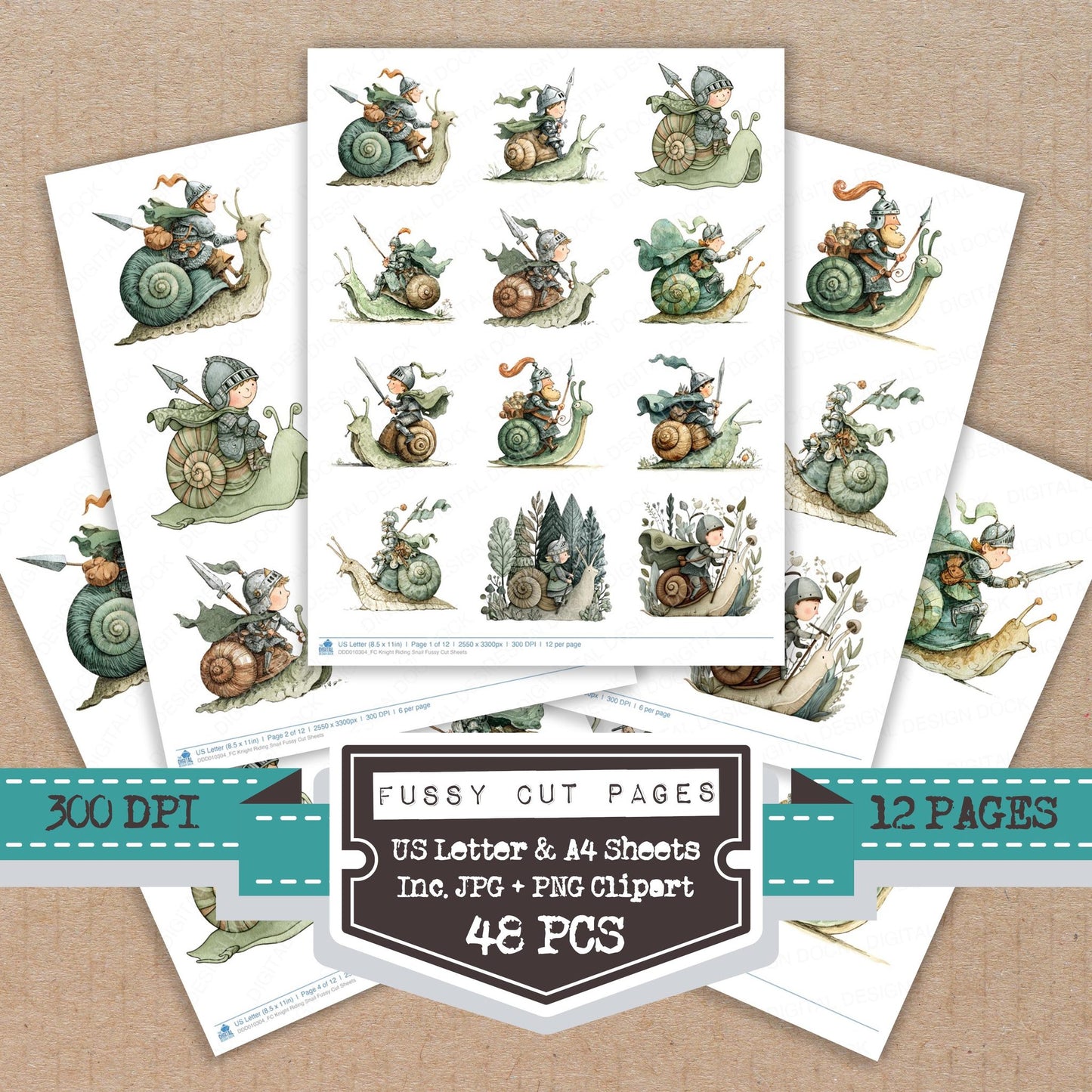 Knight Riding Snail Fussy Cut Sheets (DDD010304)