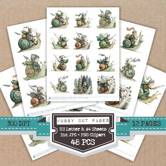 Knight Riding Snail Fussy Cut Sheets (DDD010304)