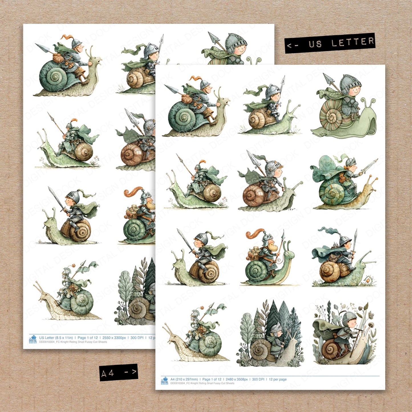 Knight Riding Snail Fussy Cut Sheets (DDD010304)