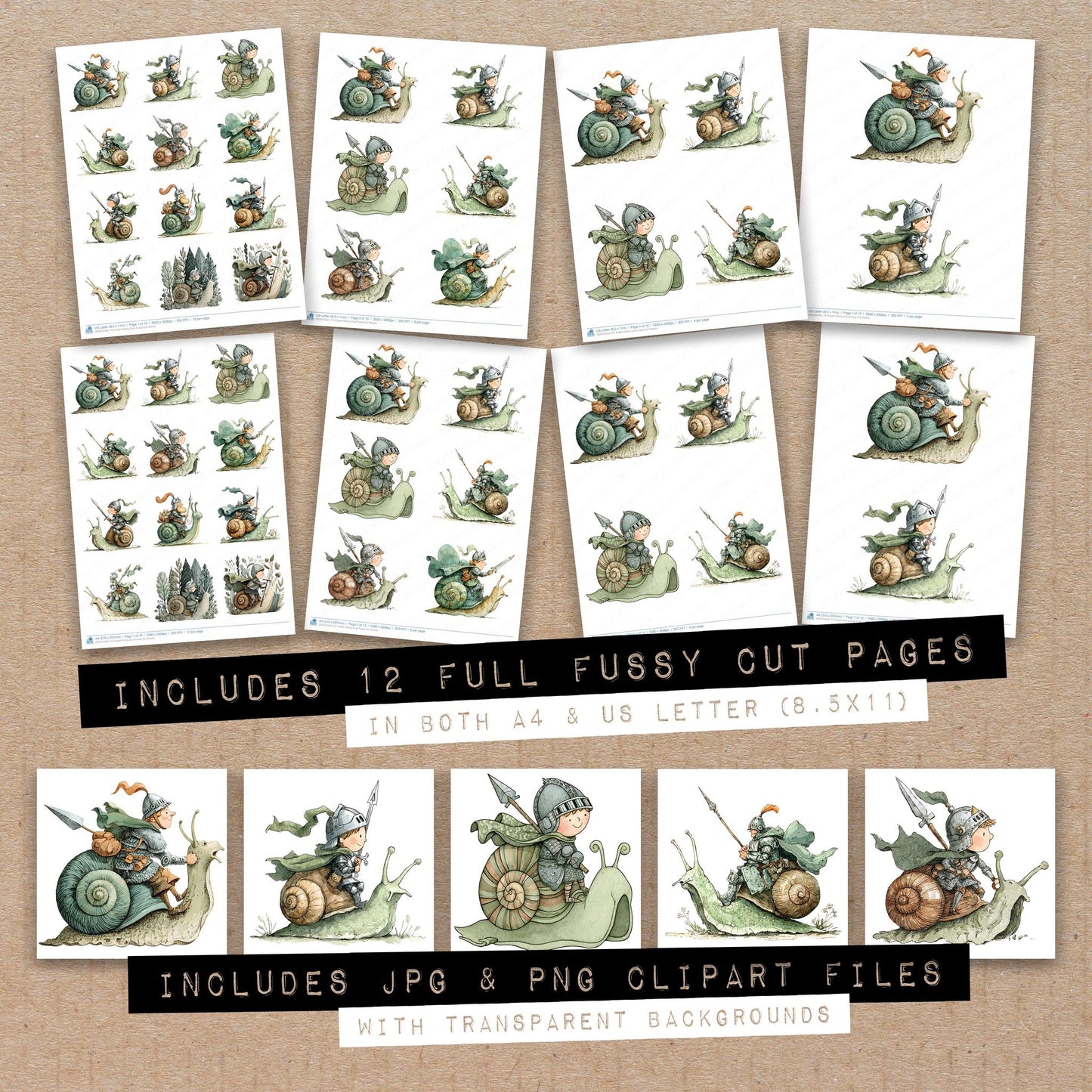 Knight Riding Snail Fussy Cut Sheets (DDD010304)