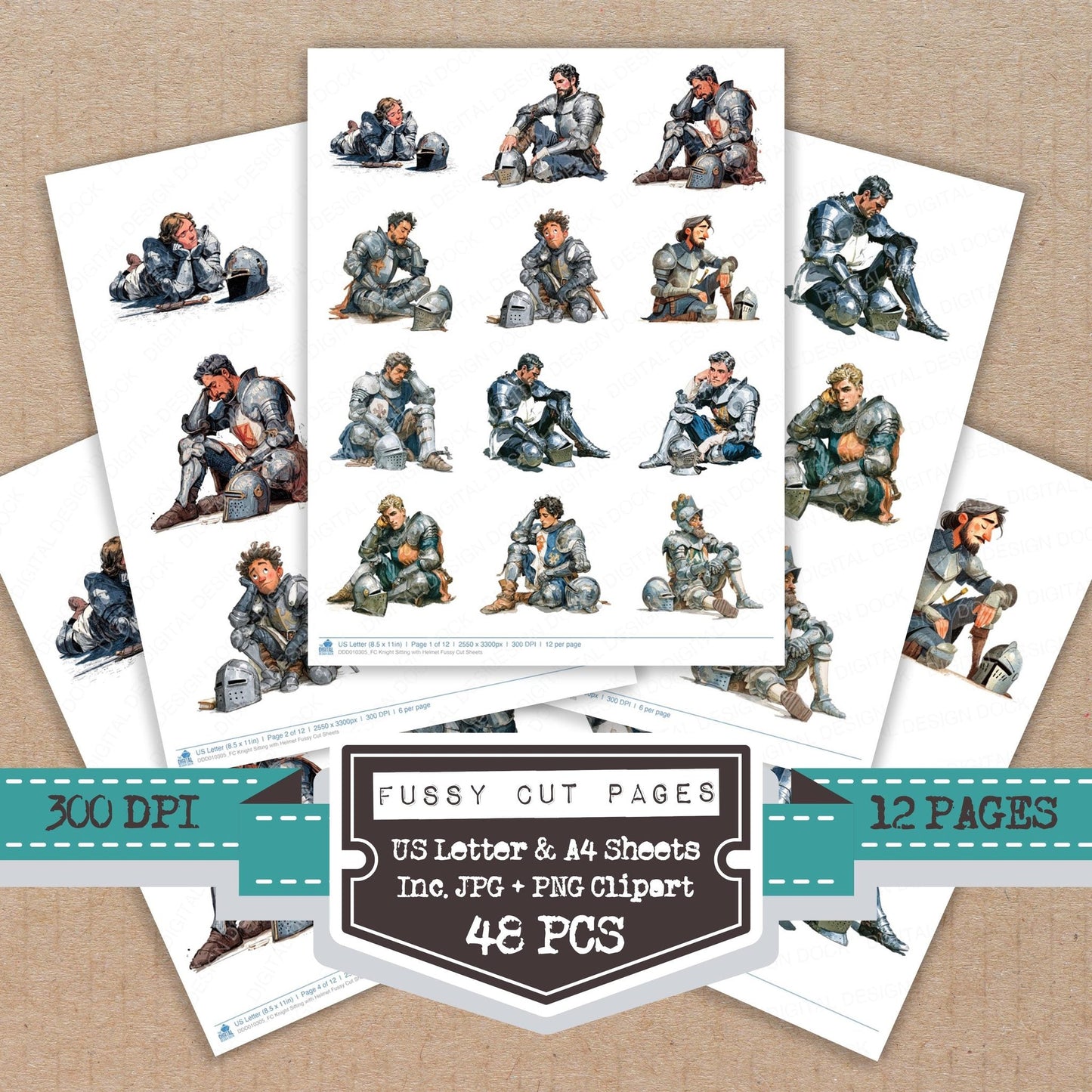 DDD010305_FC Knight Sitting with Helmet Fussy Cut Sheets