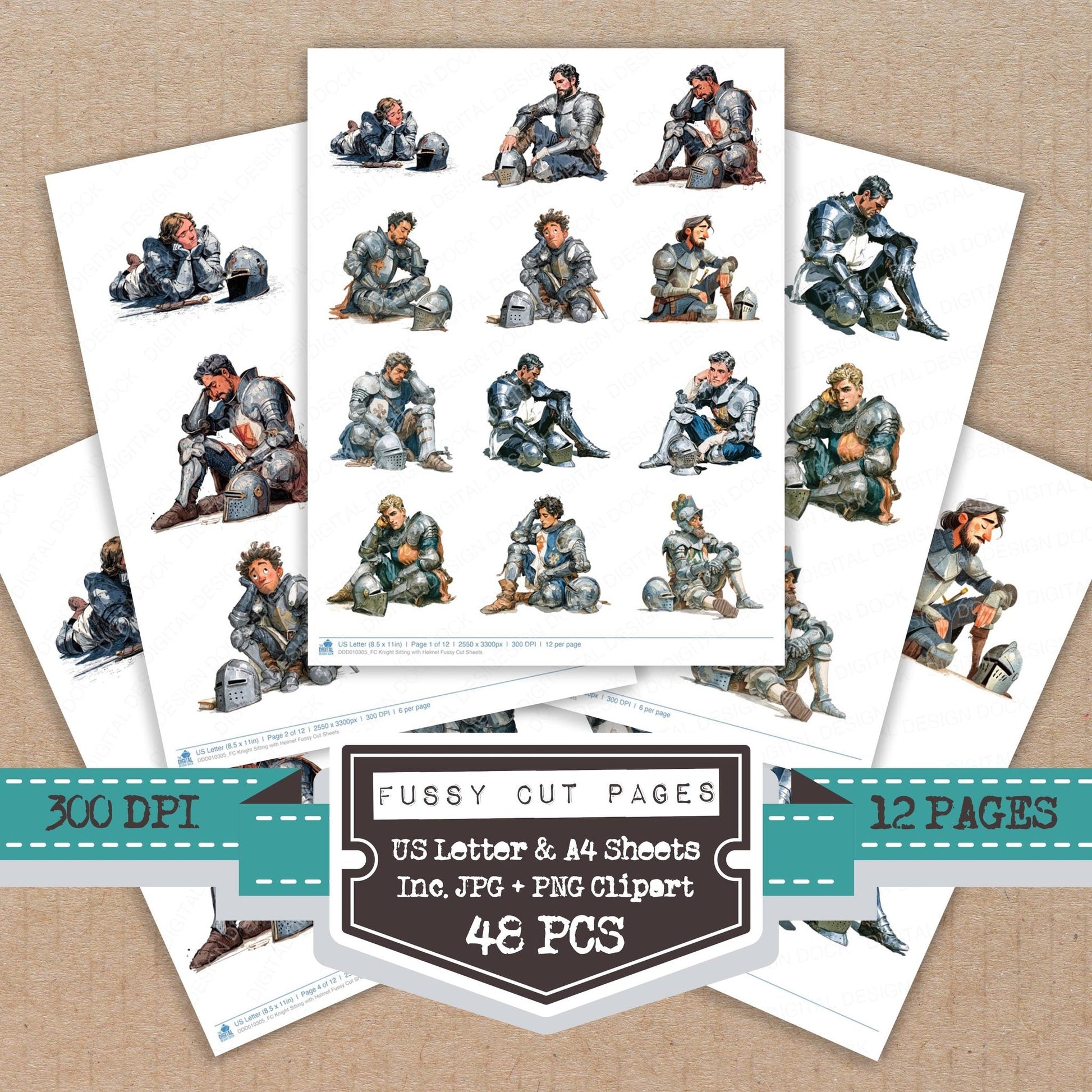 DDD010305_FC Knight Sitting with Helmet Fussy Cut Sheets