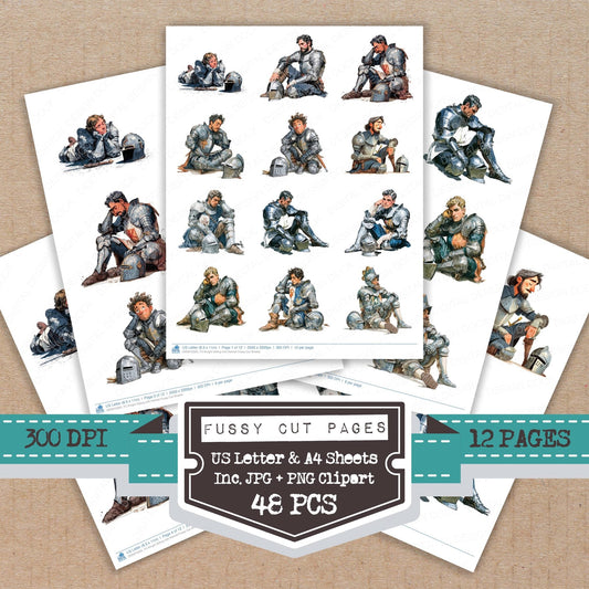 DDD010305_FC Knight Sitting with Helmet Fussy Cut Sheets