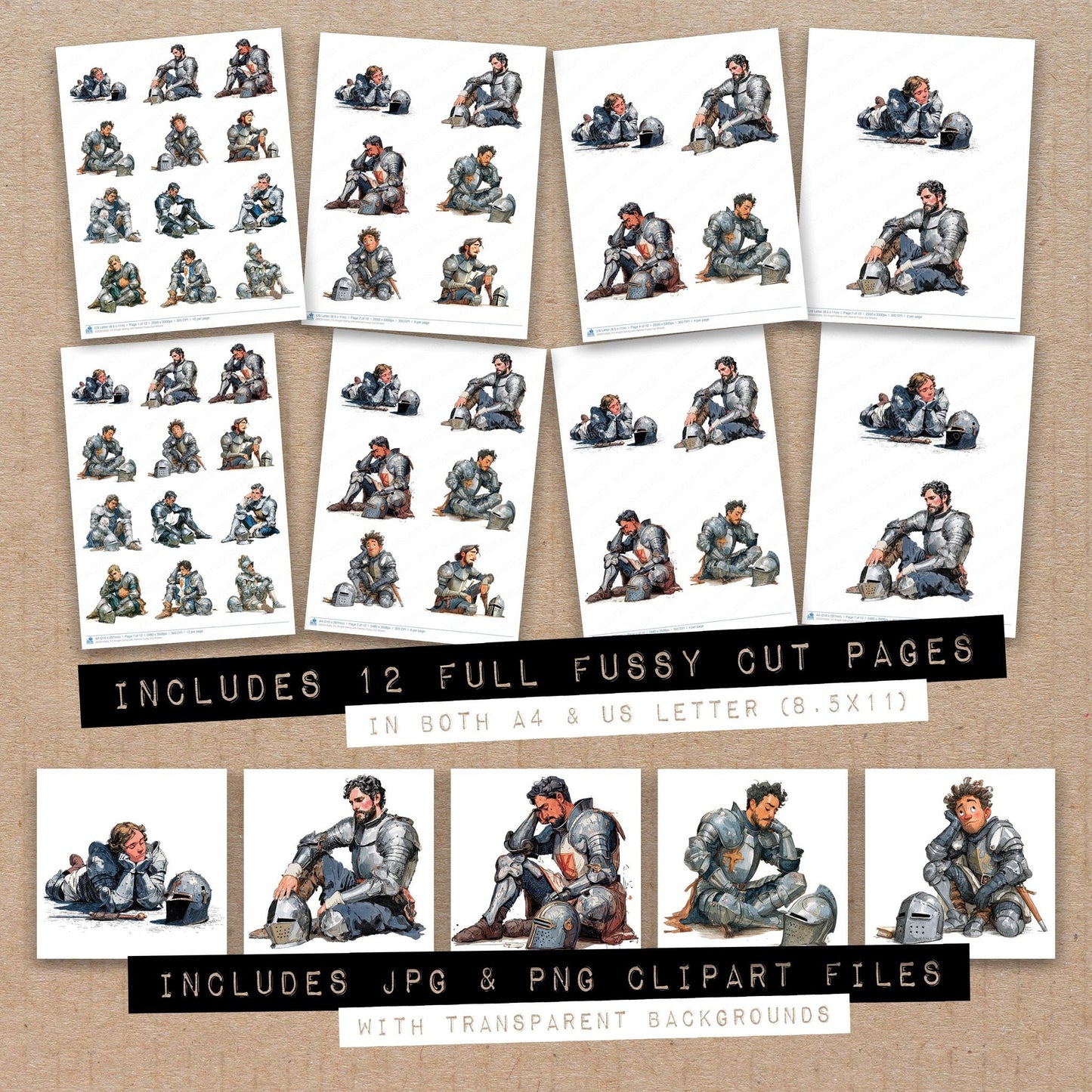 DDD010305_FC Knight Sitting with Helmet Fussy Cut Sheets