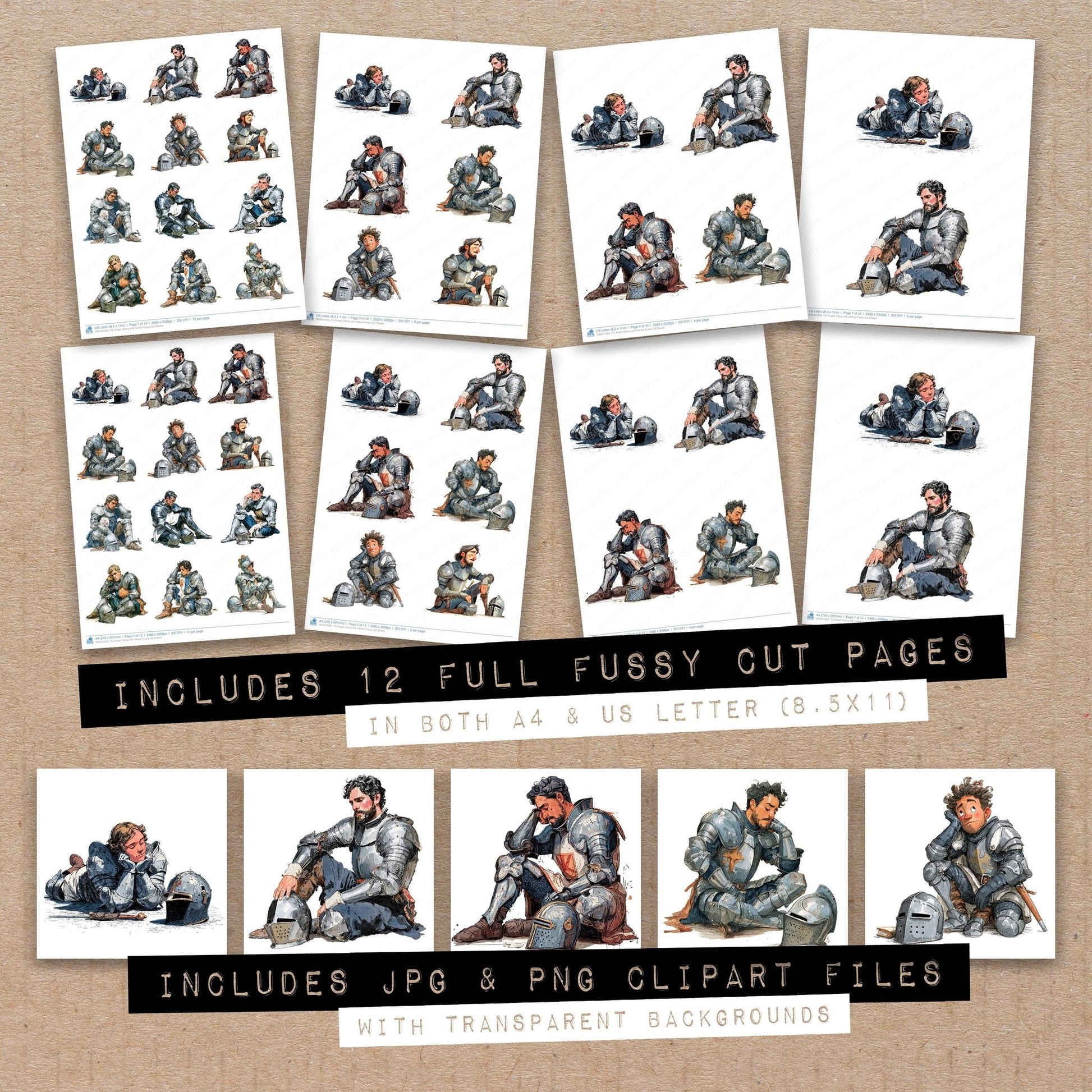 DDD010305_FC Knight Sitting with Helmet Fussy Cut Sheets
