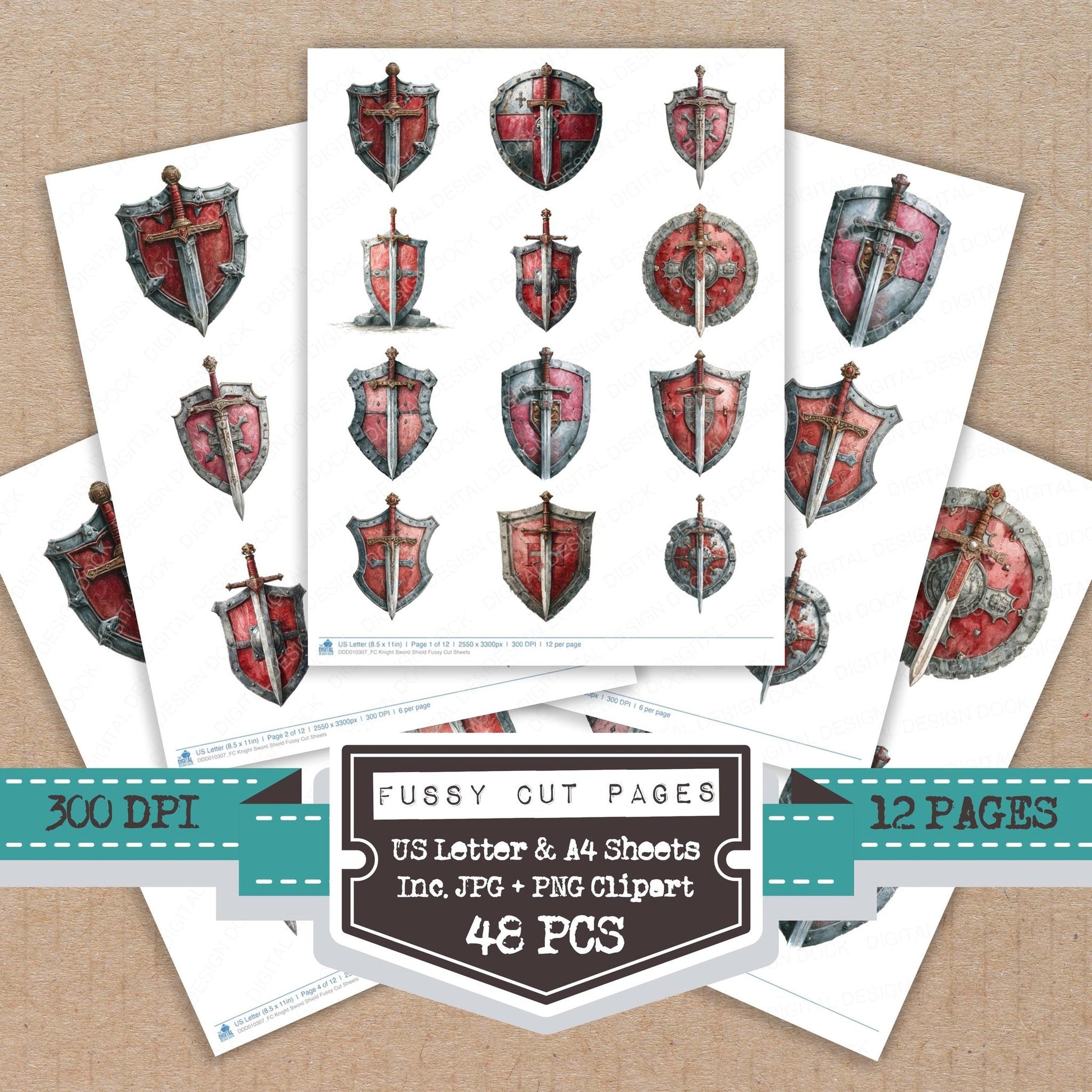 DDD010307_FC Knight Sword Shield Fussy Cut Sheets