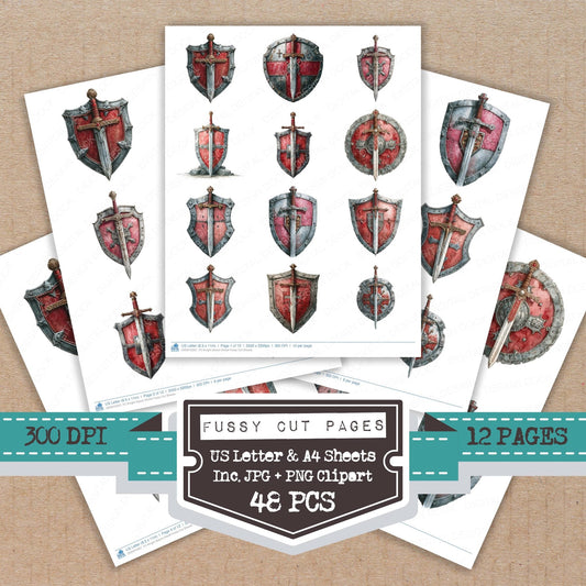 DDD010307_FC Knight Sword Shield Fussy Cut Sheets