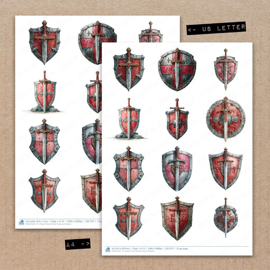 DDD010307_FC Knight Sword Shield Fussy Cut Sheets